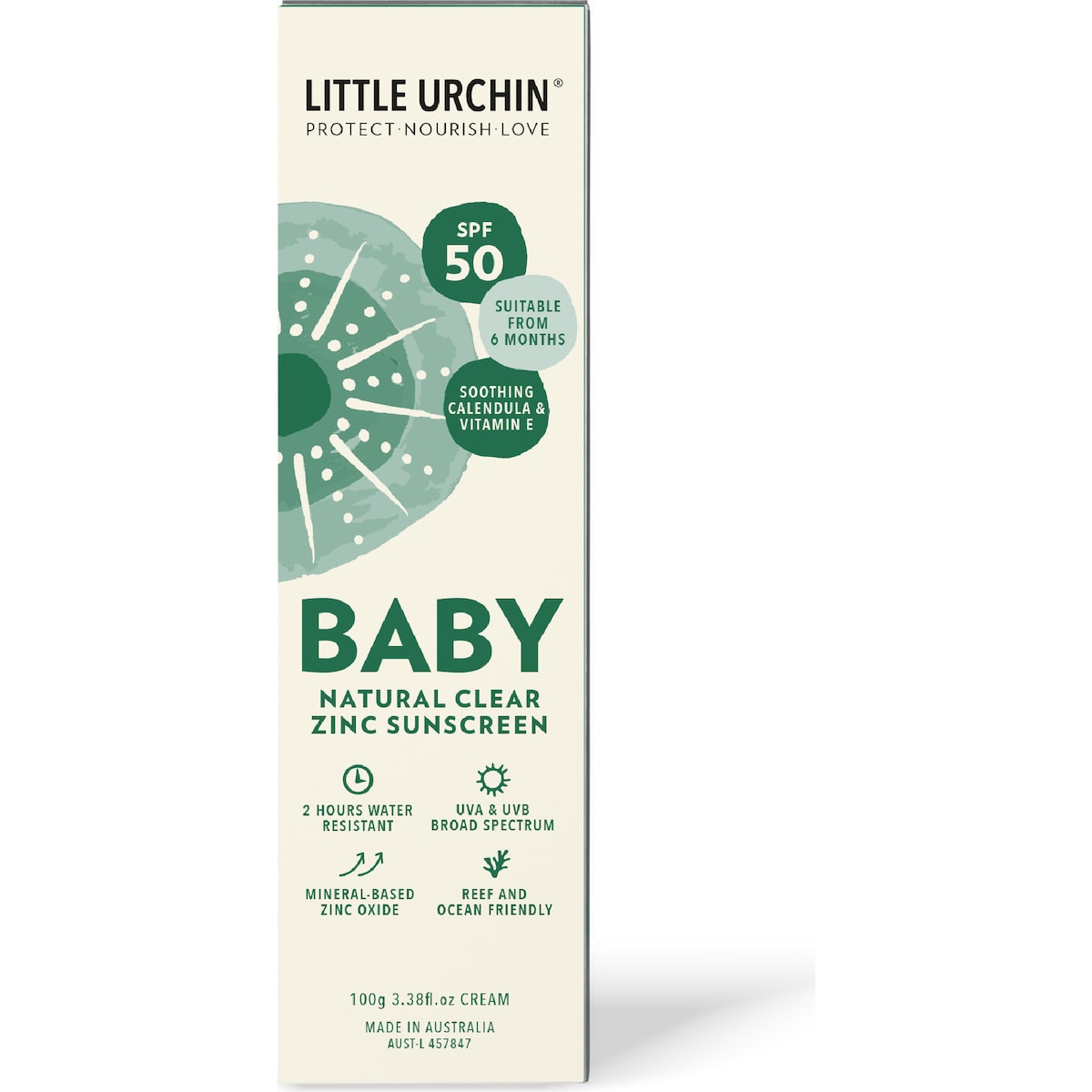 Little Urchin Spf 50 Baby Natural Clear Zinc Sunscreen 100g