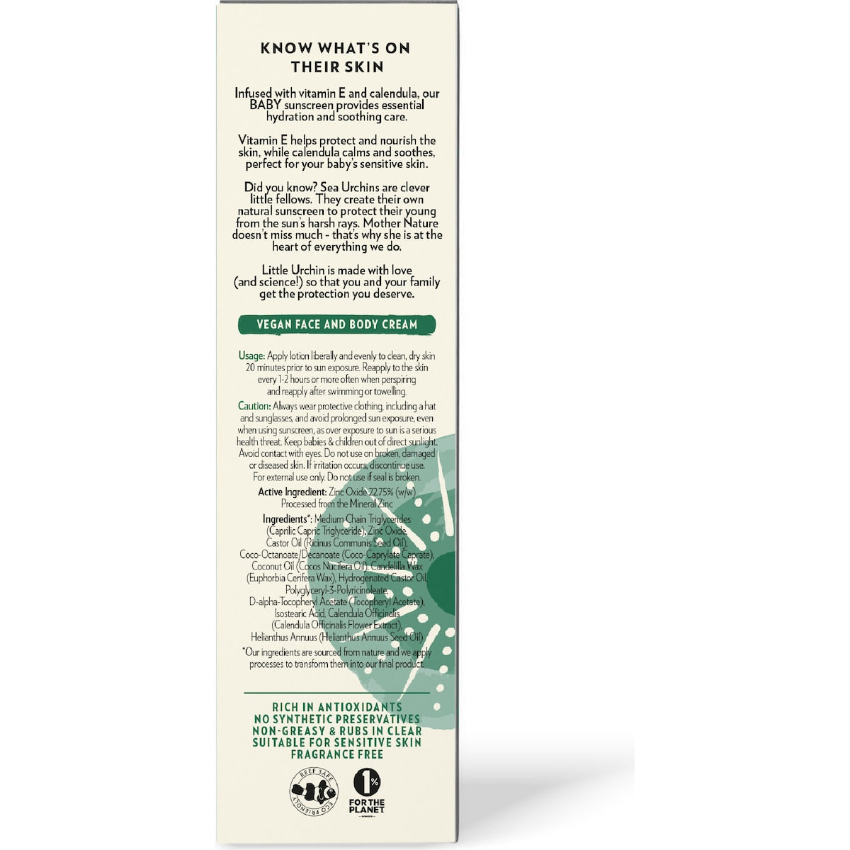 Little Urchin Spf 50 Baby Natural Clear Zinc Sunscreen 100g