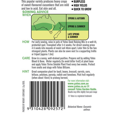 Yates Lebanese Cucumber Seeds 1.3g