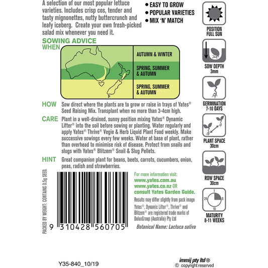 Yates Lettuce Salad Mix Seeds 0.5 G