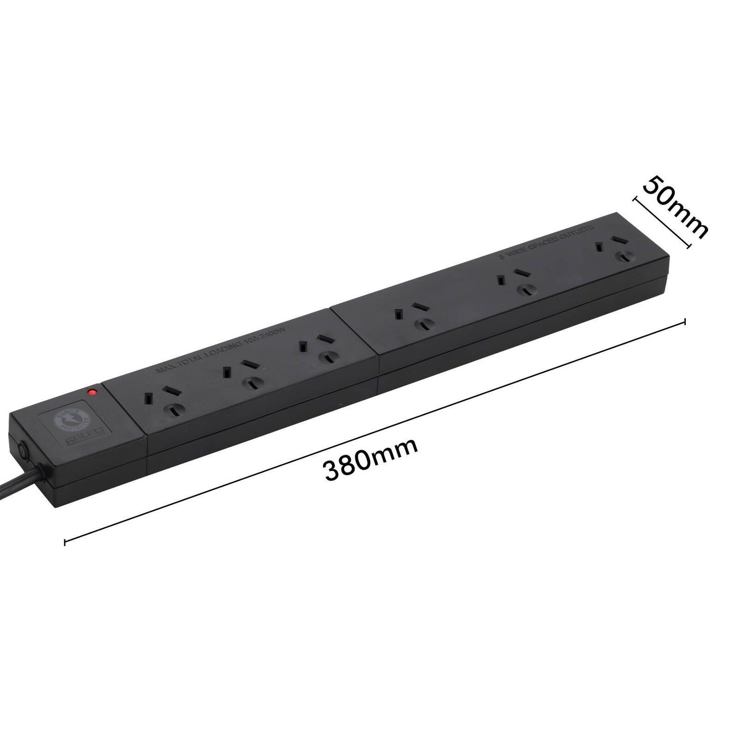 Arlec Surge Protected Powerboard - 6 Outlet - 380mm - Black