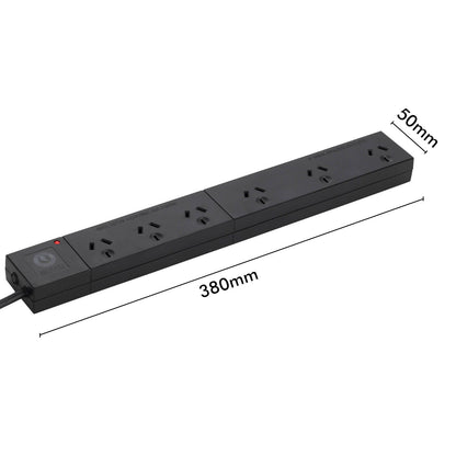 Arlec Surge Protected Powerboard - 6 Outlet - 380mm - Black