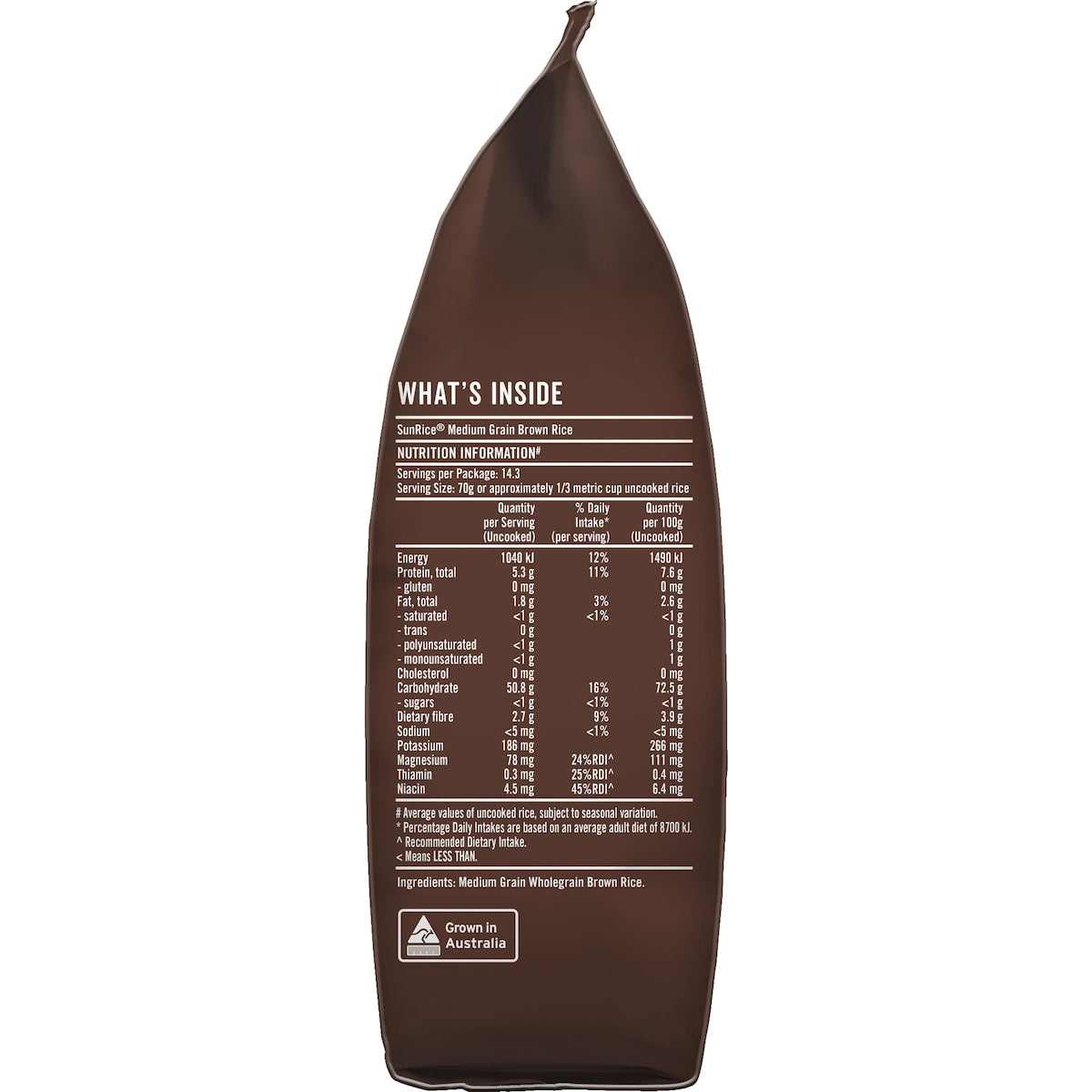 Sunrice Australian Brown Rice Medium Grain 1kg