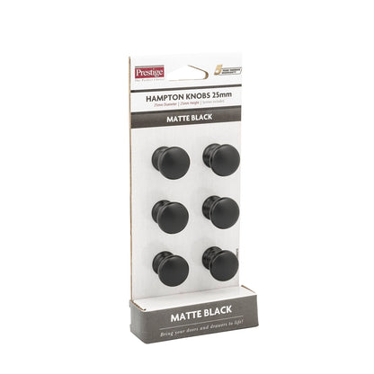 Prestige Black Hampton Knob - 25mm - 6 Pack