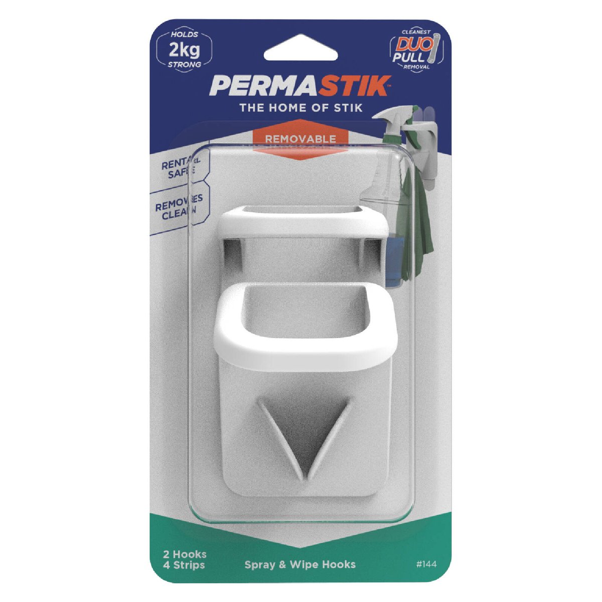 Permastik Spray Wipe Hooks 2 Pack - Self-Adhesive - 60mm x 40mm x 85mm - White