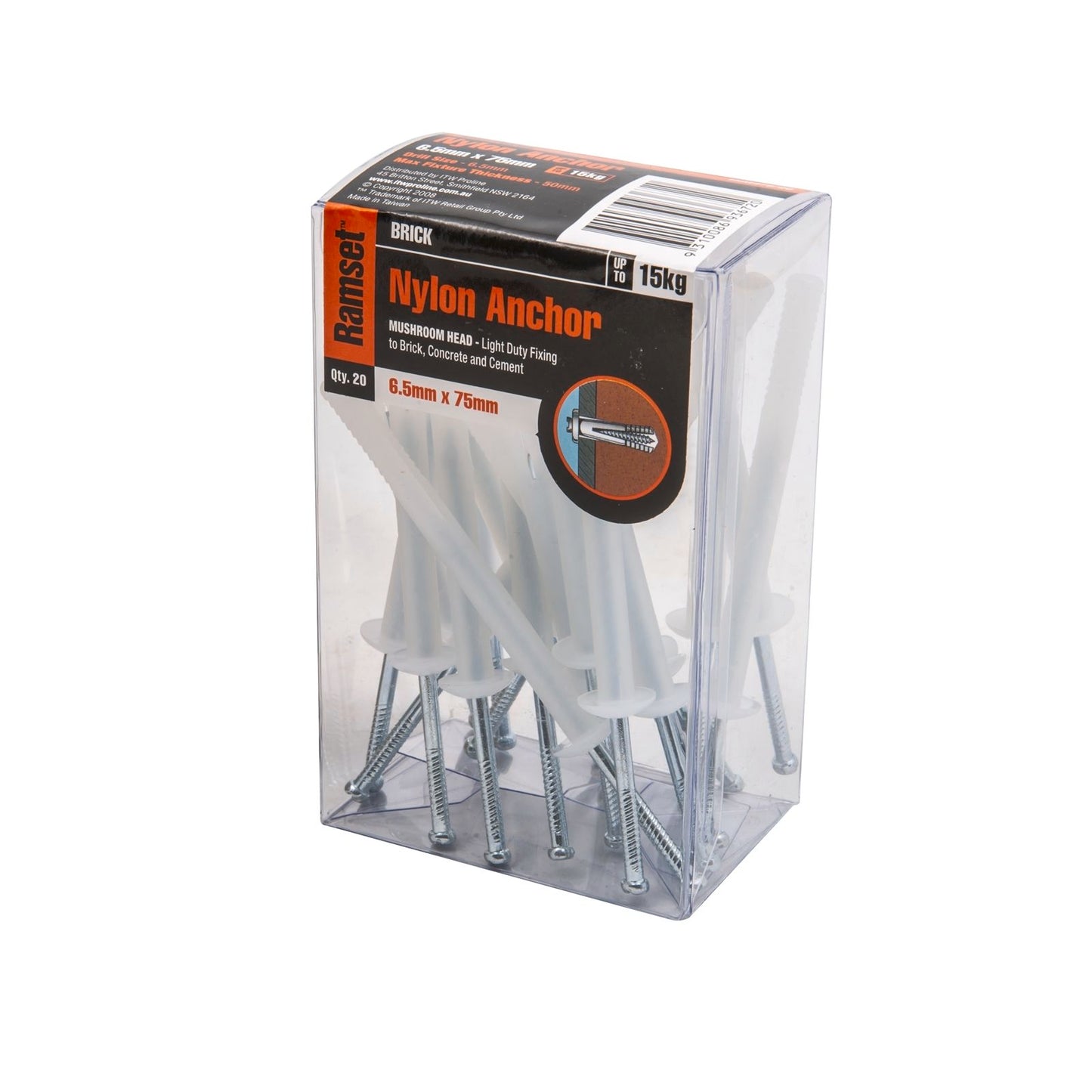 Ramset Nylon Brick Anchor - 6.5mm - 20 Pack
