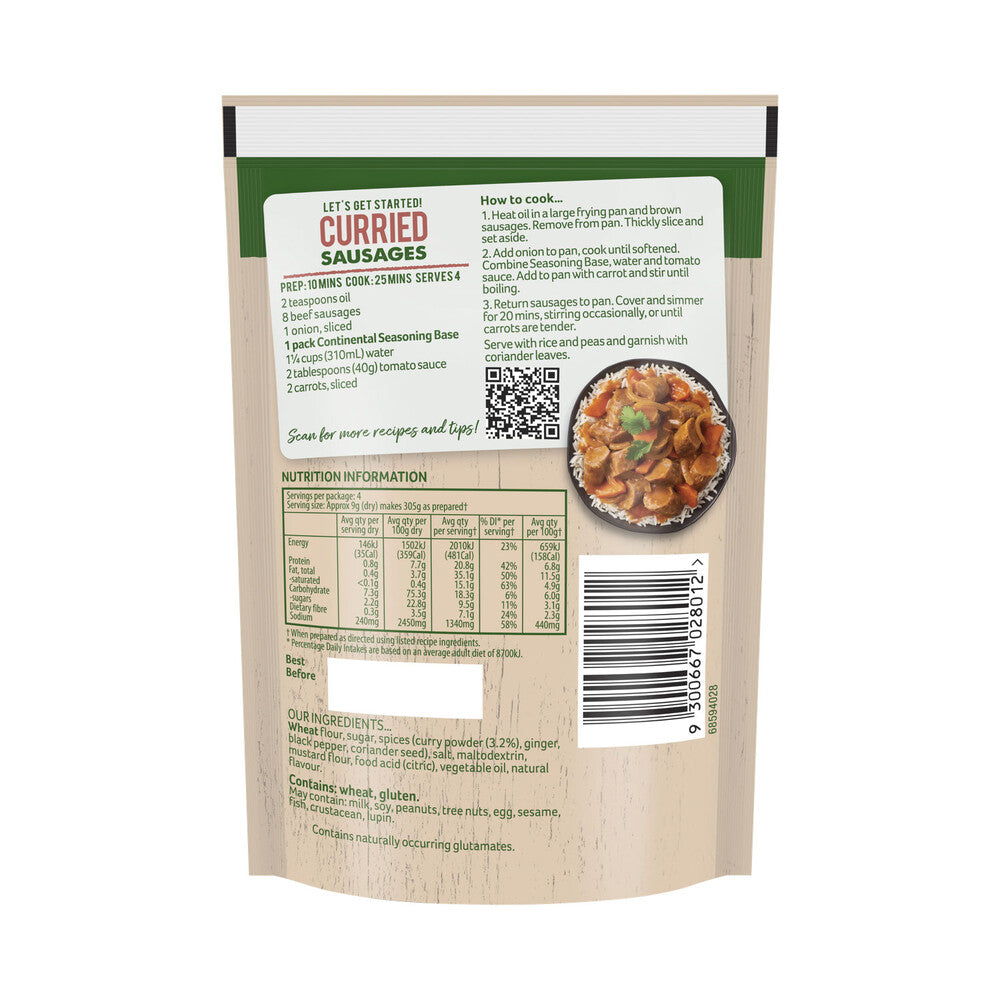 Continental Curried Sausages Recipe Base Serves 4 - 35g