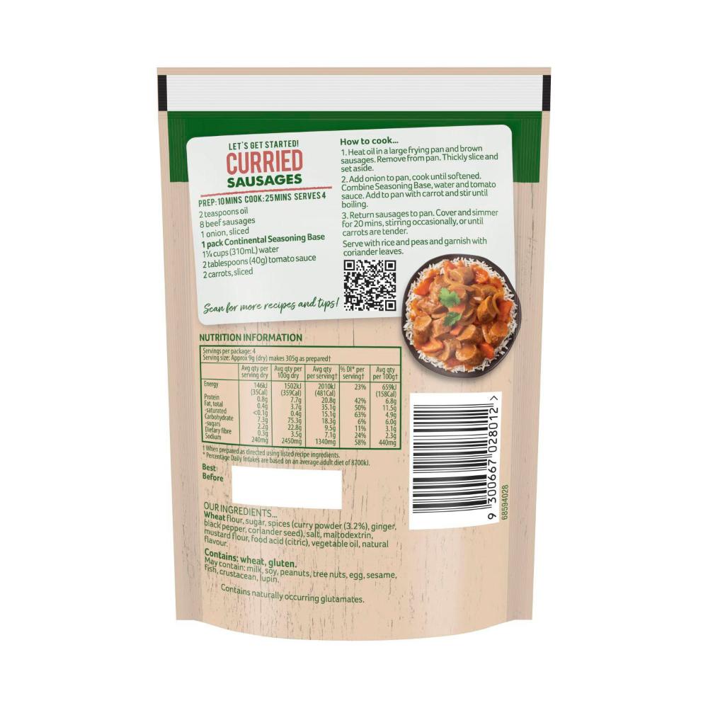 Continental Curried Sausages Recipe Base Serves 4 - 35g
