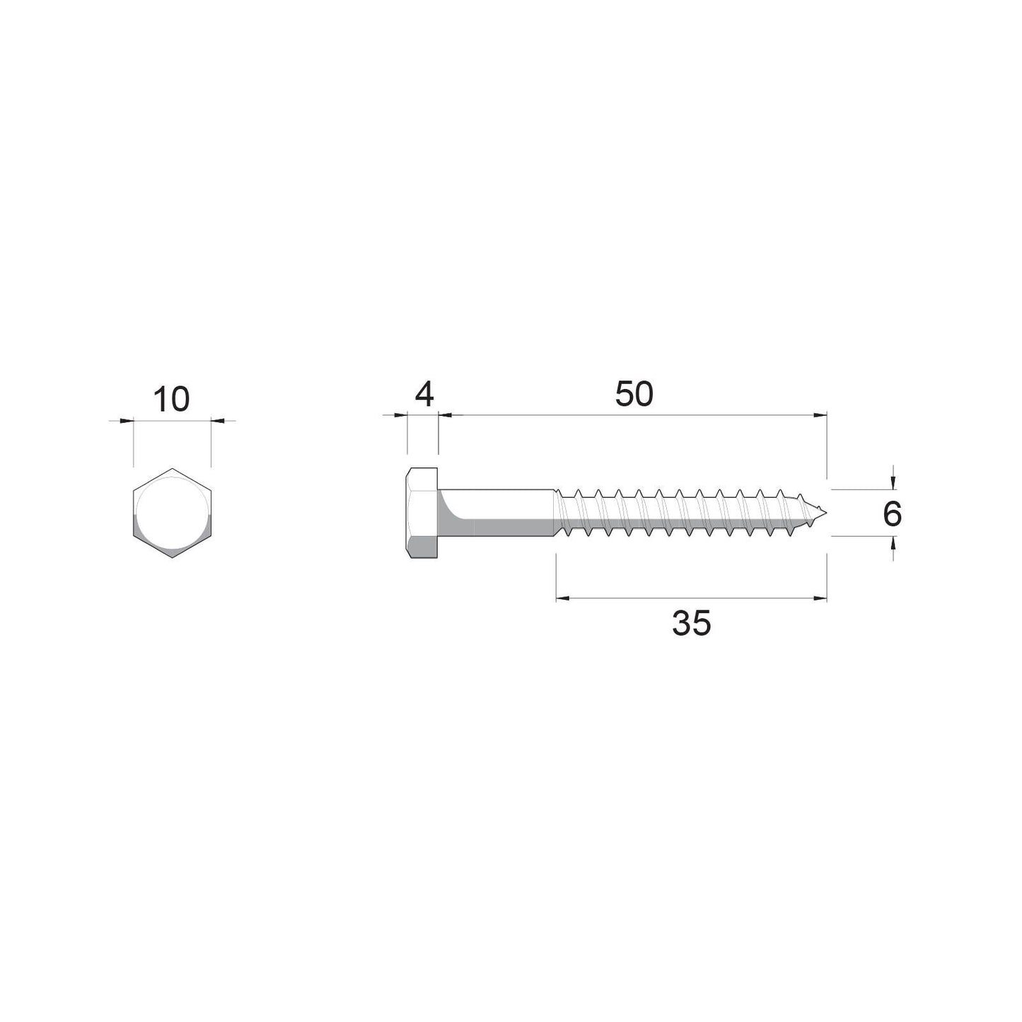 Zenith Hex Head Coach Screws - M6 x 50mm - Hot Dip Galvanised - 25 Pack