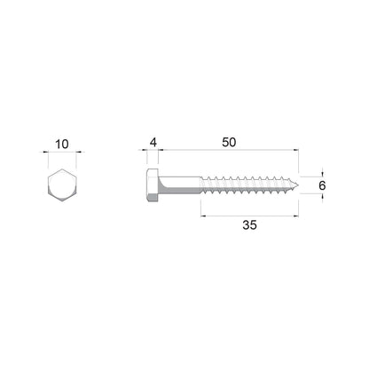 Zenith Hex Head Coach Screws - M6 x 50mm - Hot Dip Galvanised - 25 Pack