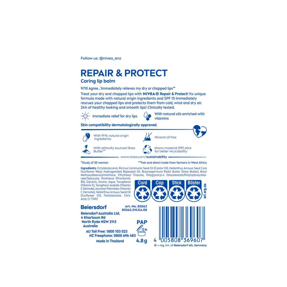 Nivea Lip Balm Repair & Protect Spf15 - 4.8g