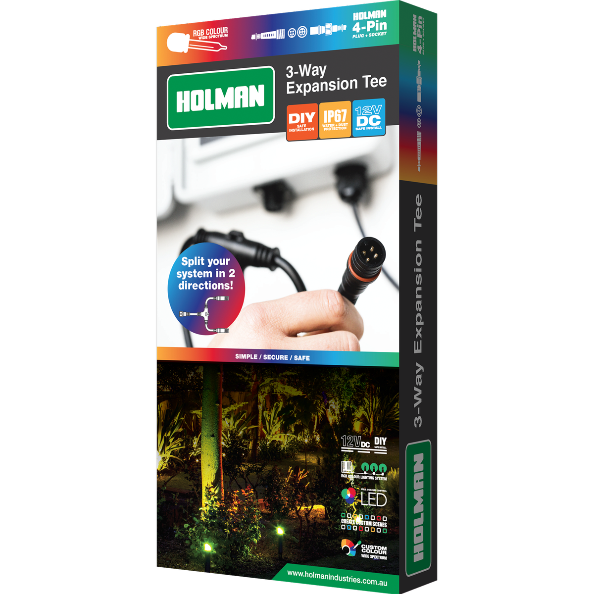 Holman RGB Colour Expansion Tee - 4-Pin Waterproof - Easy DIY Installation