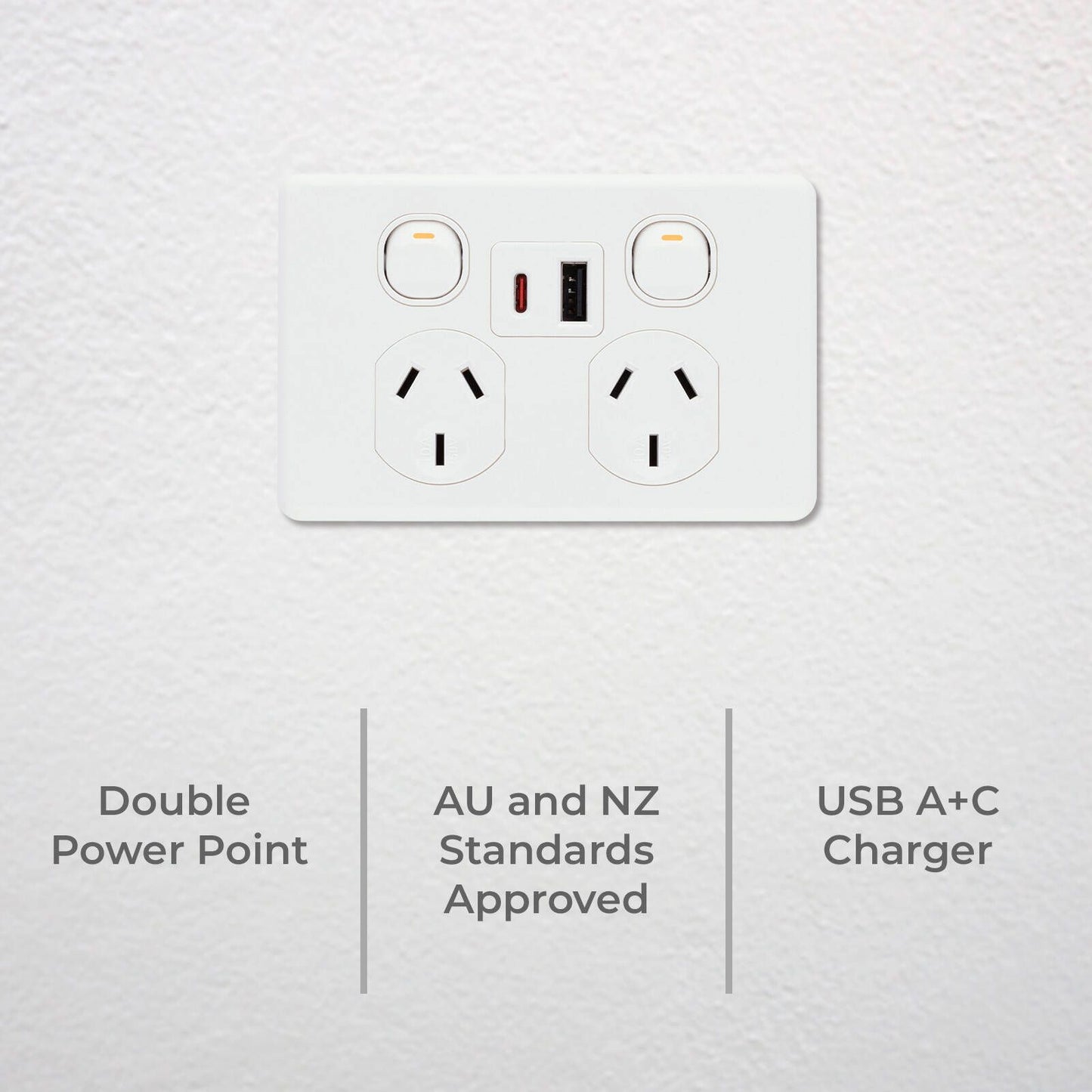 Deta x6 Double Power Point with USB A+C PD30W - 50 x 74 x 115mm