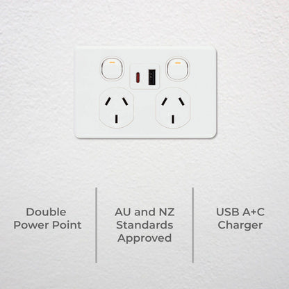 Deta x6 Double Power Point with USB A+C PD30W - 50 x 74 x 115mm