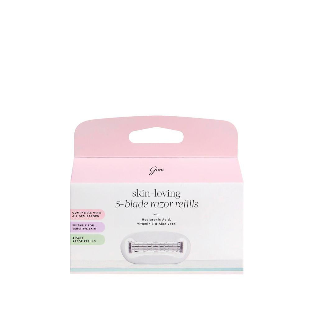 Gem Skin-Loving 5 Blade Razor Refills - 4 Pack