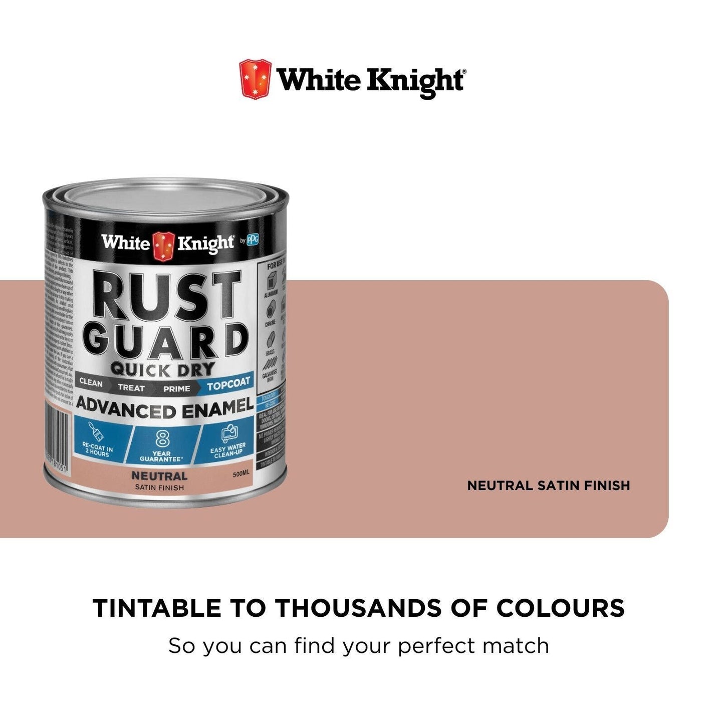White Knight Rust Guard Advanced Enamel Paint - 500ml - Neutral Satin