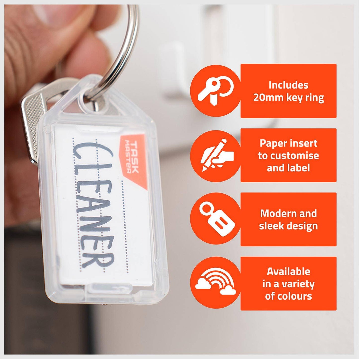 Taskmaster Clear Key Tags - 56 x 29 x 6mm - 50 Pack