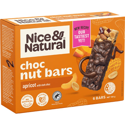 Nice & Natural Dark Choc Nut Bars Apricot 6 Pack