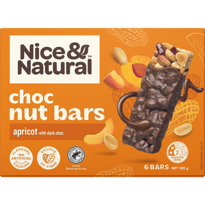 Nice & Natural Chocolate Nut Bar Apricot 180g X6 Pack