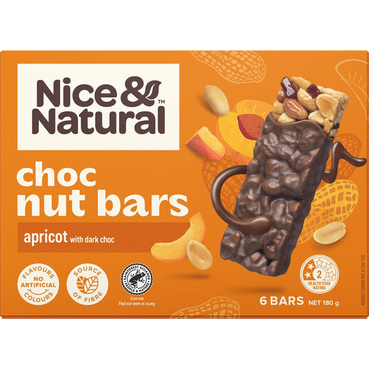 Nice & Natural Chocolate Nut Bar Apricot 180g X6 Pack