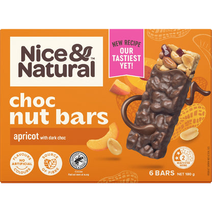 Nice & Natural Dark Choc Nut Bars Apricot 6 Pack