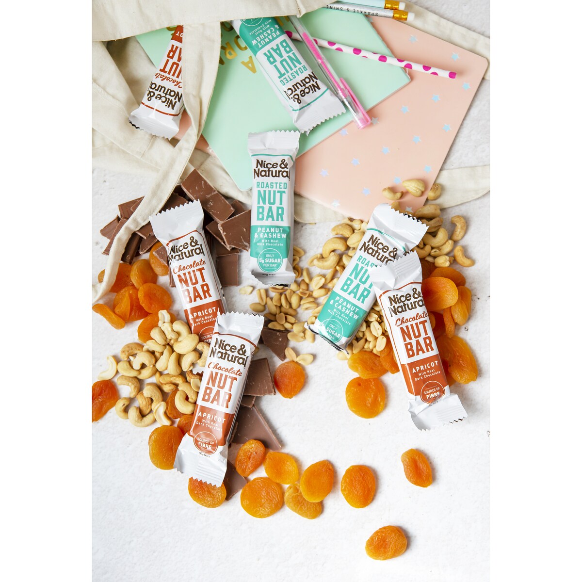 Nice & Natural Chocolate Nut Bar Apricot 180g X6 Pack