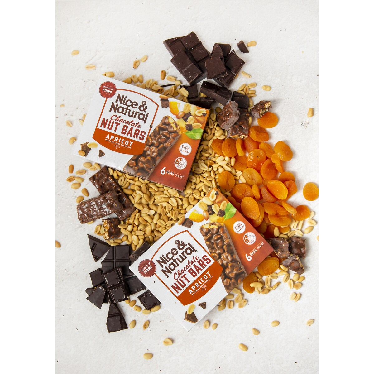 Nice & Natural Chocolate Nut Bar Apricot 180g X6 Pack