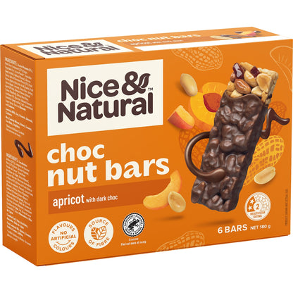 Nice & Natural Chocolate Nut Bar Apricot 180g X6 Pack