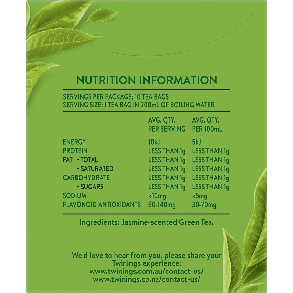 Twinings Jasmine Green Tea Bags 10 Pack