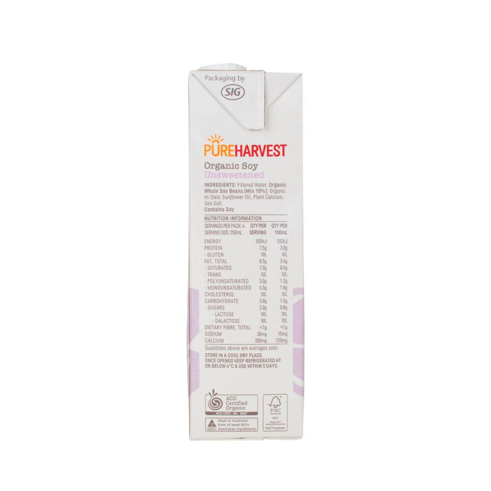 Pureharvest Organic Soy Unsweetened Long Life Milk Uht - 1L