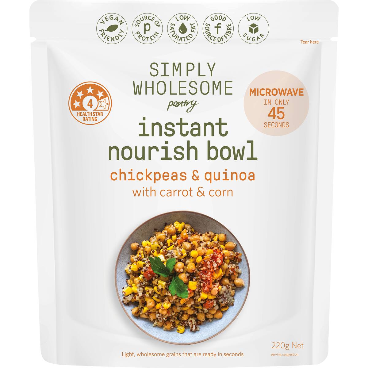 Simply Wholesome Pantry Instant Nourish Bowl Chickpeas & Quinoa 220g