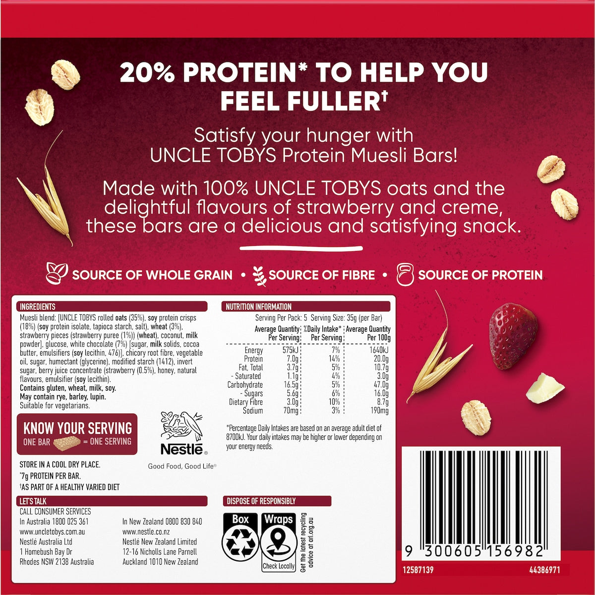Uncle Tobys Strawberries & Creme Protein Muesli Bars 5 Pack