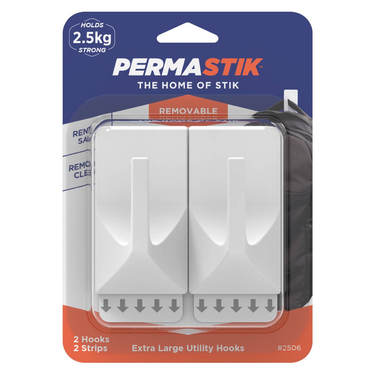 Permastik Extra Large Utility Hooks - 2 Pack - Plastic - Damage-Free