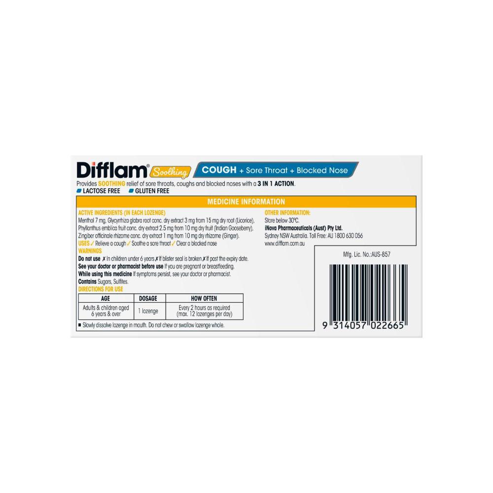 Difflam Soothing Lozenges Cough 3 In 1 - 16 Pack