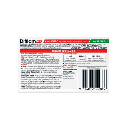 Difflam Plus Triple Action Blackcurrant - 32 Pack