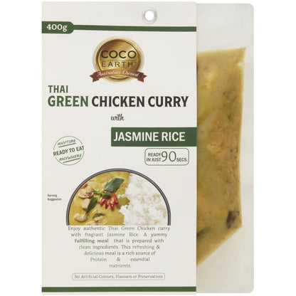 Coco Earth Thai Green Chicken Curry With Jasmine Rice 400g