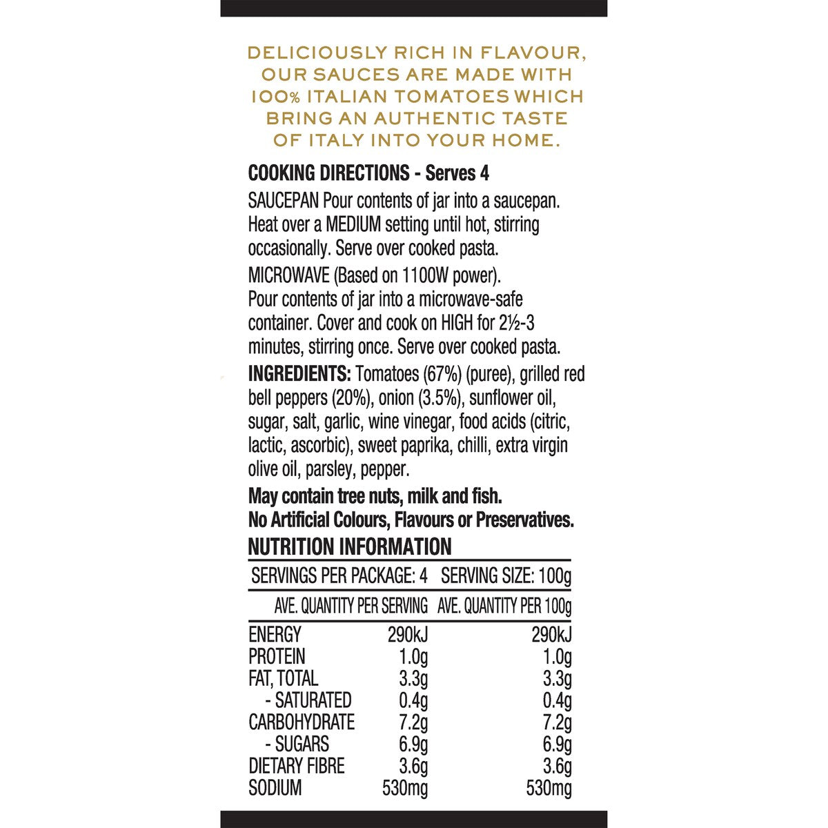 Providore Vine Ripened Tomato Pasta Sauce With Grilled Bell Pepper 400g