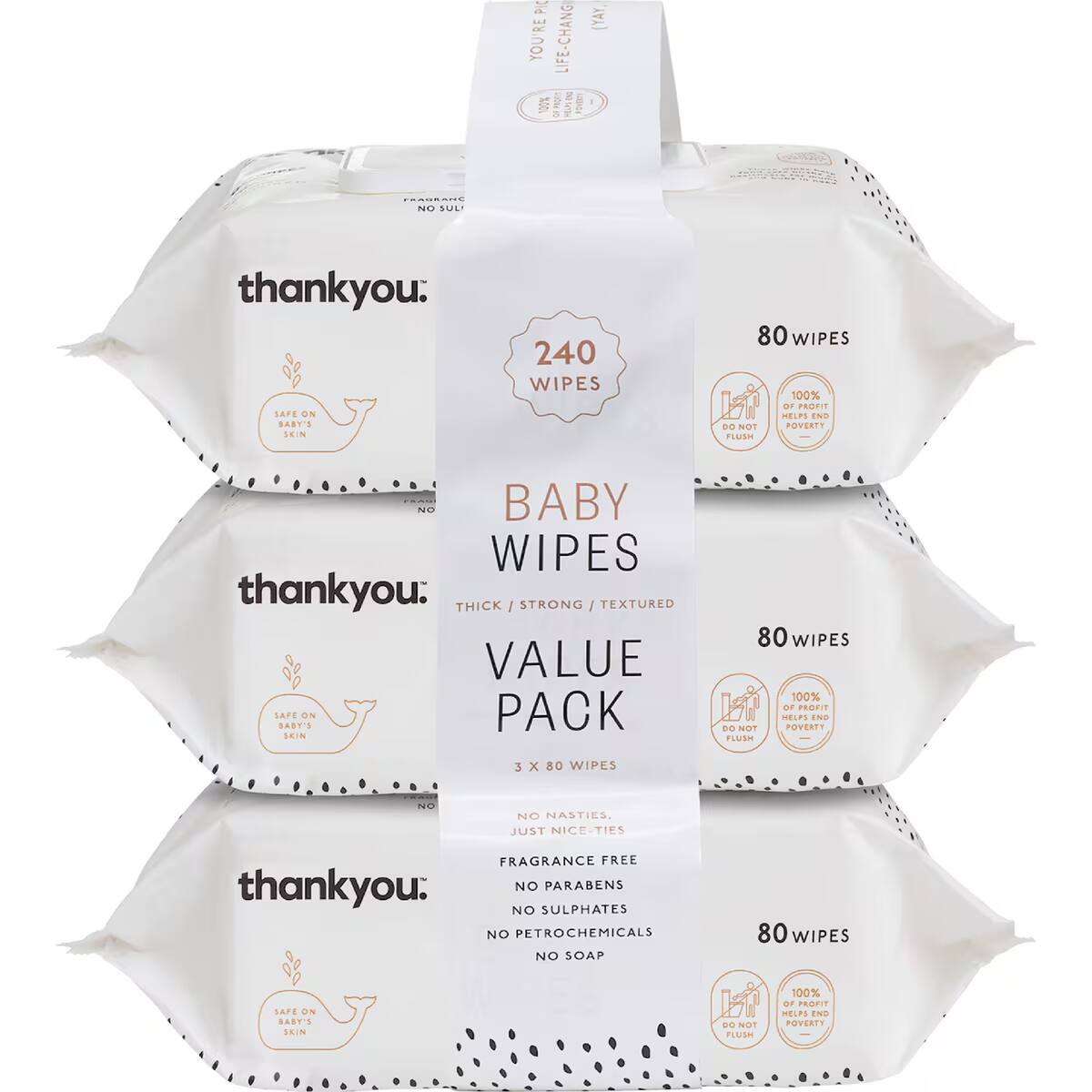 Thankyou. Thick & Soft Baby Wipes 80 X 3 Pack