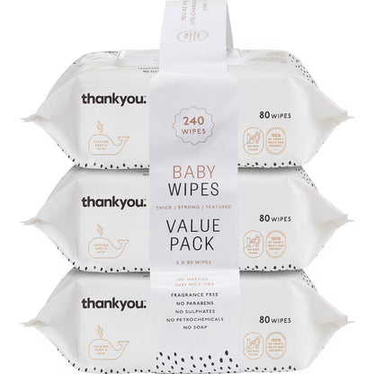 Thankyou. Thick & Soft Baby Wipes 80 X 3 Pack