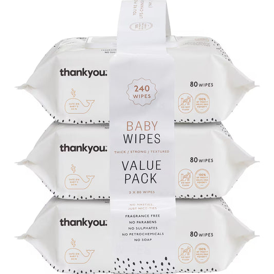 Thankyou. Thick & Soft Baby Wipes 80 X 3 Pack