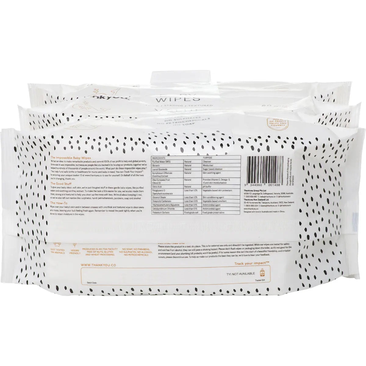 Thankyou. Thick & Soft Baby Wipes 80 X 3 Pack