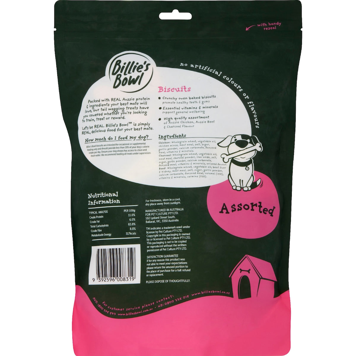 Billies Bowl Biscuits Dog Treats Assorted Flavours 1kg