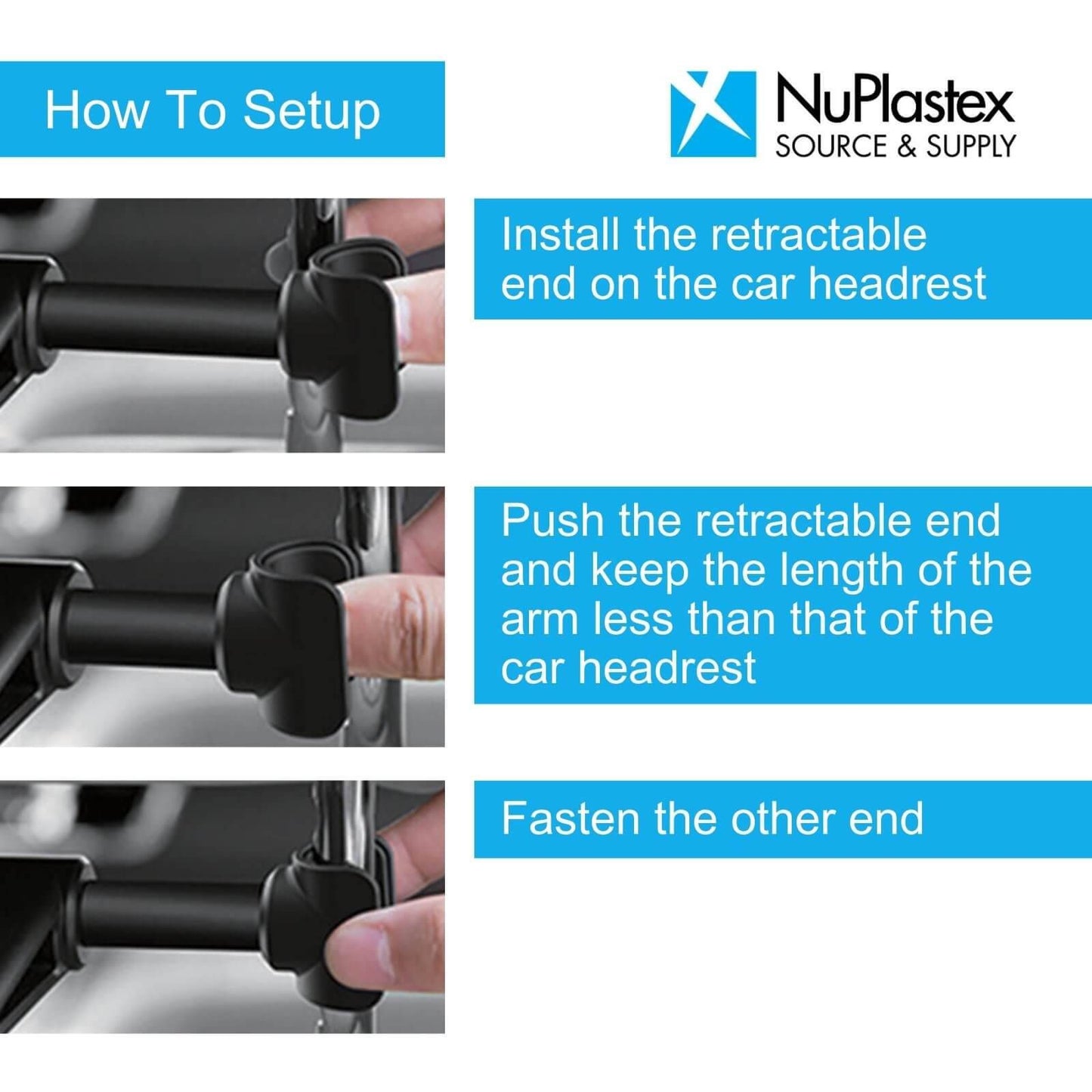 Nuplastex Tablet Mount Holder - Car Headrest - Black