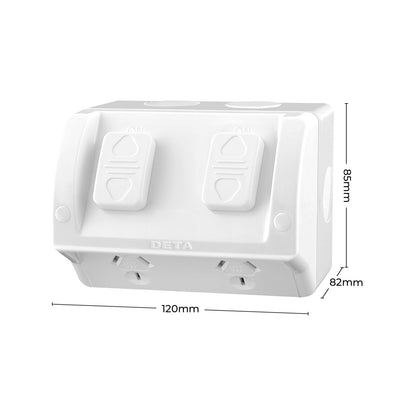 Deta Rhodium Plated Outdoor Double Outlet Powerpoint - 250V - 10 Amp