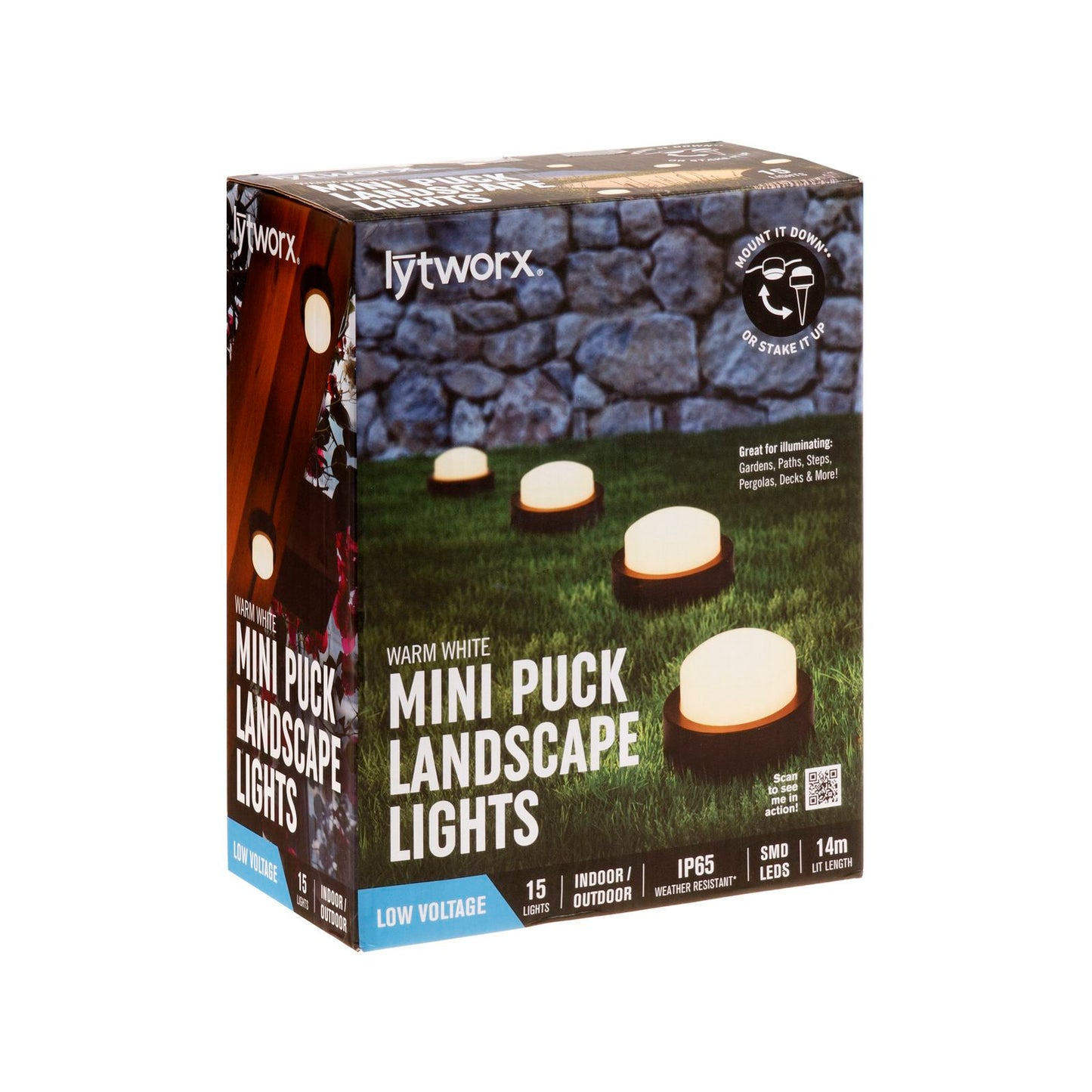 Lytworx Warm White Mini Puck Landscape Lights - 15 Pack - 14m