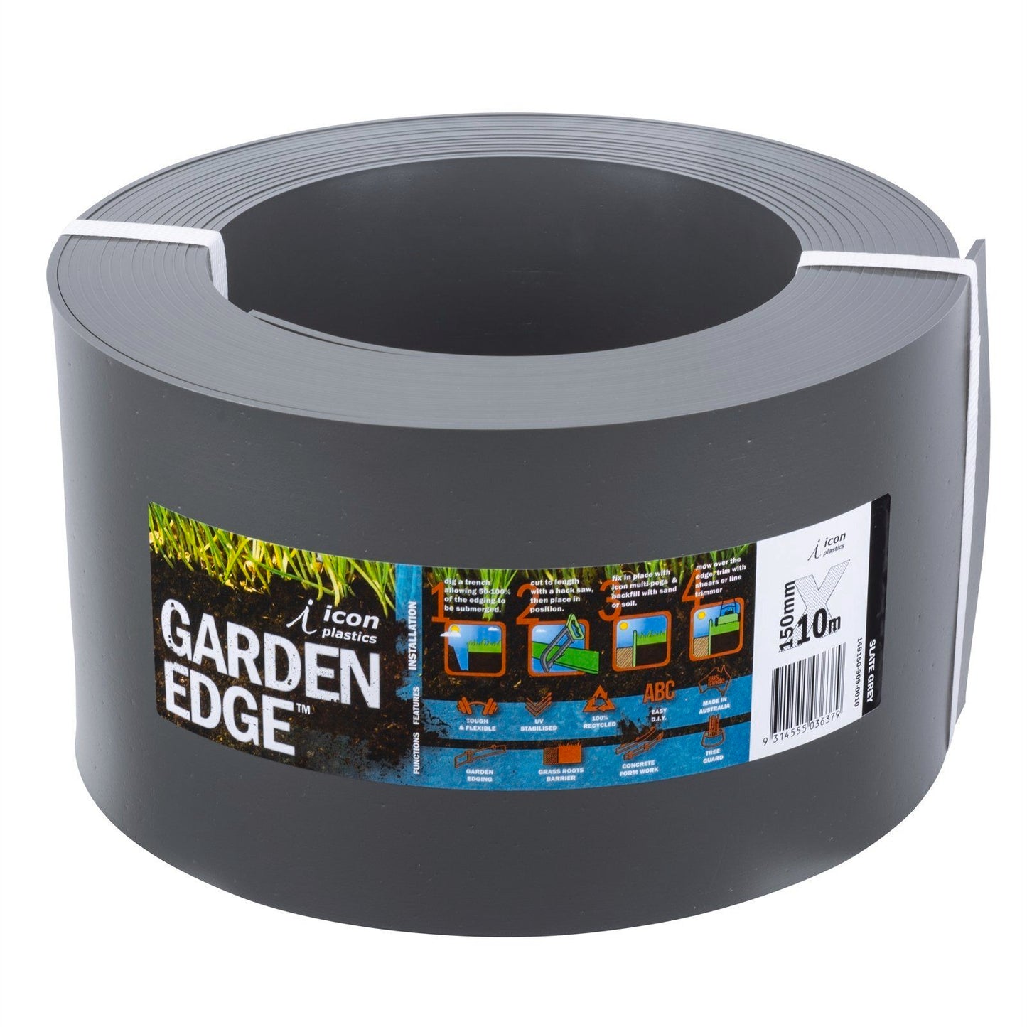 Icon Plastics Garden Edge - 150mm x 10m - Slate Grey