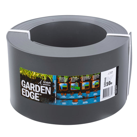 Icon Plastics Garden Edge - 150mm x 10m - Slate Grey