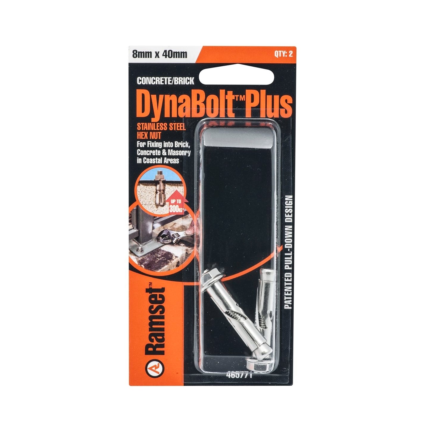 Ramset DynaBolt Plus - 8 x 40mm - Stainless Steel - 2 Pack