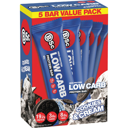 Bsc High Protein Low Carb Bar Cookies & Cream 60g X 5 Pack