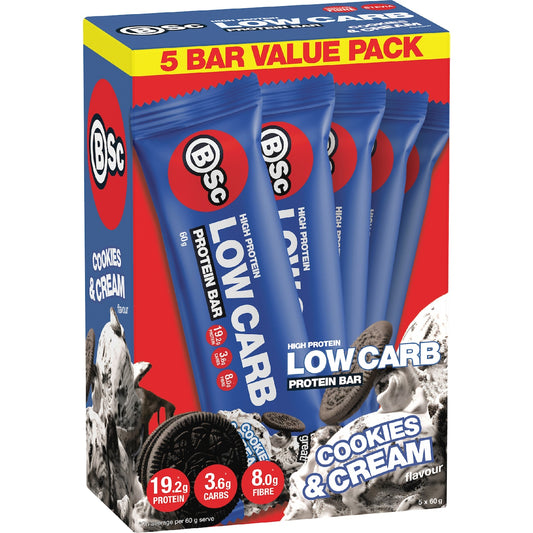 Bsc High Protein Low Carb Bar Cookies & Cream 60g X 5 Pack